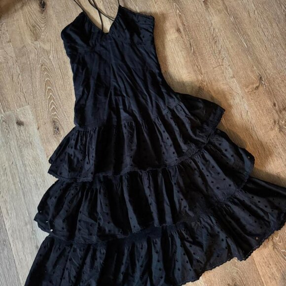 Y2K Vintage H&M tiered black Drop Waist ruffled layered Midi eyelit dress Size 4 - Picture 2 of 6